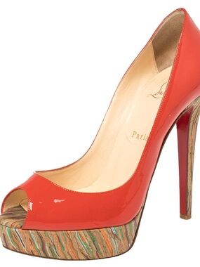 Christian Louboutin Red Patent Peep-Toe Platform Stiletto Heels - Women
